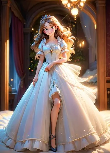 一位公主穿着白色礼服在床上躺着,cinderella,rapunzel,ball gown,princess sofia,princess anna,doll dress,dress doll,tiana,fairy tale character,elsa,fashion doll,rosa 'the fairy,disney rose,white rose snow queen,female d