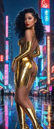 rockabella,disco,el dorado,fantasy woman,dita,golden apple,birds of prey-night,neo-burlesque,latex clothing,wonder woman city,latex,fantasia,gold colored,cleopatra,gold diamond,world digital painting,digital compositing,rosa ' amber cover,gold foil 2020,glamor,Illustration,Retro,Retro 08