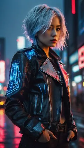 cyberpunk,80s,jacket,futuristic,birds of prey-night,bolero jacket,retro woman,neon lights,renegade,femme fatale,dystopian,neon light,echo,urban,cyber,aurora-falter,retro girl,portrait background,retro background,punk,Art,Classical Oil Painting,Classical Oil Painting 12