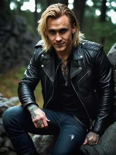 leather jacket,carpathian,saxon,matti suuronen,rocker,tom-tom drum,male elf,cool blonde,artus,leather,aquaman,long blonde hair,kahn,carpathian bells,christian berry,alex andersee,viking,bower,harley davidson,heath-the bumble bee,Conceptual Art,Fantasy,Fantasy 20