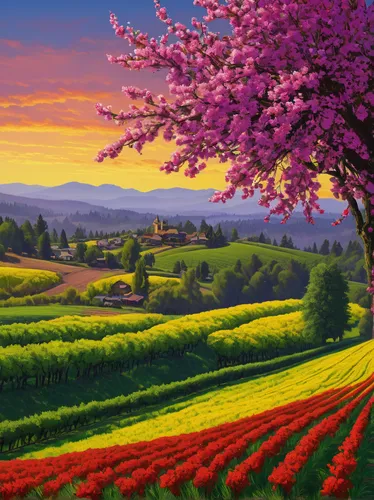 landscape background,tulips field,meadow landscape,tulip fields,tulip field,splendor of flowers,flower field,blooming field,field of flowers,purple landscape,springtime background,beautiful landscape,flowers field,spring background,nature landscape,flower painting,meadow in pastel,rural landscape,flower background,blanket of flowers,Art,Classical Oil Painting,Classical Oil Painting 31