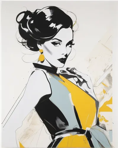 fashion illustration,roy lichtenstein,art deco woman,dita,vesper,painted lady,callas,cool pop art,jane russell-female,sprint woman,pop art woman,pop art style,cigarette girl,yellow and black,pop art girl,glass painting,geisha,girl-in-pop-art,geisha girl,fashion vector,Art,Artistic Painting,Artistic Painting 24