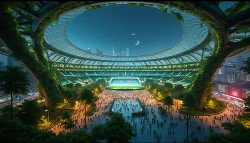 luzhniki,maracana,baseball stadium,forest ground,ecotopia,stadium falcon,arcology,ballpark,stadiums,geoffroi,oval forum,sanpaolo,narodowy,olimpico,futuristic landscape,stadium,tokyo summer olympics,football stadium,skydome,stadio,Photography,General,Realistic