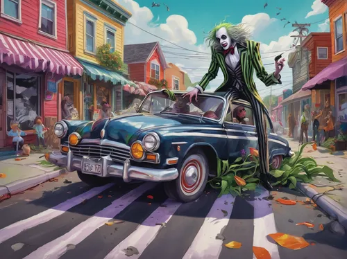 car hop,halloween car,old halloween car,halloween poster,halloween background,halloween vintage automobile,ghost car rally,ecto-1,witch driving a car,halloween wallpaper,halloween illustration,days of the dead,station wagon-station wagon,fork in the road,day of the dead truck,zombie ice cream,concept art,day of the dead,pedestrian,game illustration,Illustration,Paper based,Paper Based 04