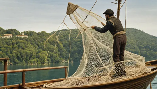 person-throwing-fish-net-while-standing-on-boat-2131967,fishing net,commercial fishing,fishing nets,fishing trawler,basket weaver,stevedore,seafaring,diving gondola,mooring rope,hemp rope,fishing vess