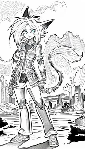 wind warrior,scourge,konoe,millia,citycat,mono-line line art,Design Sketch,Design Sketch,Hand-drawn Line Art