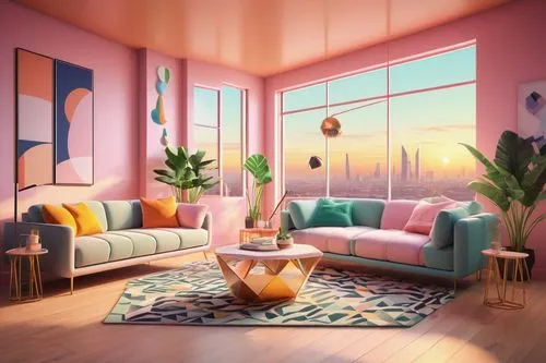 livingroom,living room,apartment lounge,an apartment,apartment,modern room,sky apartment,modern decor,modern living room,sitting room,roominess,3d render,pink chair,shared apartment,3d background,great room,loft,interior design,bonus room,bedroom,Art,Classical Oil Painting,Classical Oil Painting 10