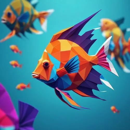 tropical fish,fish in water,playfish,trigger fish,underwater fish,fish collage,Unique,3D,Low Poly