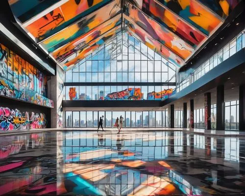 futuristic art museum,colorful glass,kaleidoscape,glass wall,glass building,hall of nations,glass facades,kaleidoscope art,hypermodern,niemeyer,art gallery,mirror house,galleria,kaleidoscope,emp,kaleidoscopic,brasilia,glass roof,glass painting,glass blocks,Conceptual Art,Graffiti Art,Graffiti Art 09