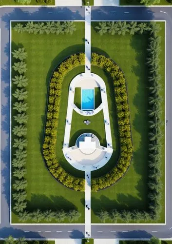 an aerial view of a large white building,autopia,stonehenge,robotic lawnmower,helipad,unc,trackir,Photography,General,Realistic