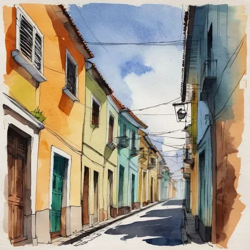 pelourinho,rua,paraty,marigny,delgada,watercolor shops,Illustration,Paper based,Paper Based 25