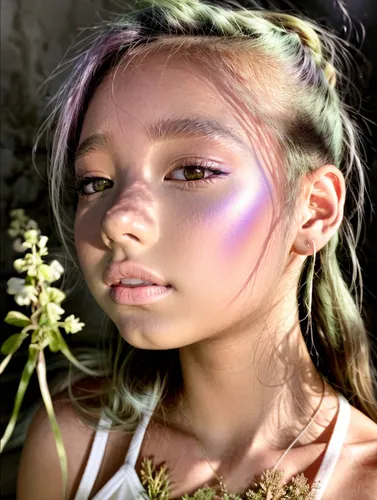 Girl in anime style,little girl fairy,faerie,diwata,fairie,mystical portrait of a girl,luminous,faery,neon makeup,inka,flower fairy,namie,iridescent,elven flower,natural cosmetic,fairy,garden fairy,gl