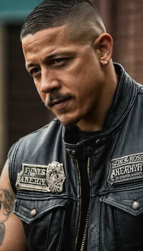 war machine,machete,panhead,punk,latino,aop,denim background,a motorcycle police officer,gi,patches,cholado,jean jacket,vest,bobby-car,artus,john doe,zuccotto,leather jacket,cornbread,crew cut,Photography,General,Fantasy