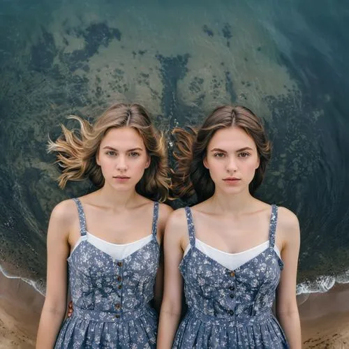 two girls,twin flowers,mermaids,blue sea,sirens,mirror image,sisters,the night of kupala,beautiful photo girls,blue water,in pairs,young women,blue waters,angels,salt water,blue daisies,seawater,natural beauties,by the sea,vintage girls,Photography,Documentary Photography,Documentary Photography 04