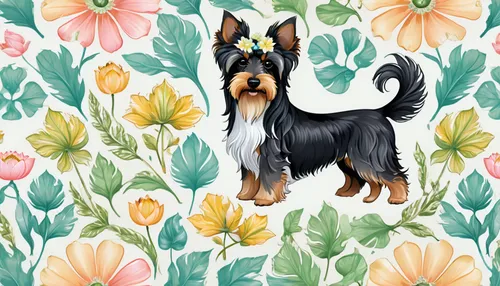 old english terrier,toy fox terrier,fox terrier,dog illustration,welsh terrier,toy manchester terrier,floral background,smooth fox terrier,seamless pattern,tulip background,welsh cardigan corgi,english toy terrier,dog digital paper,sealyham terrier,black and tan terrier,cardigan welsh corgi,skye terrier,scottish terrier,yorkshire terrier,australian silky terrier,Conceptual Art,Fantasy,Fantasy 24