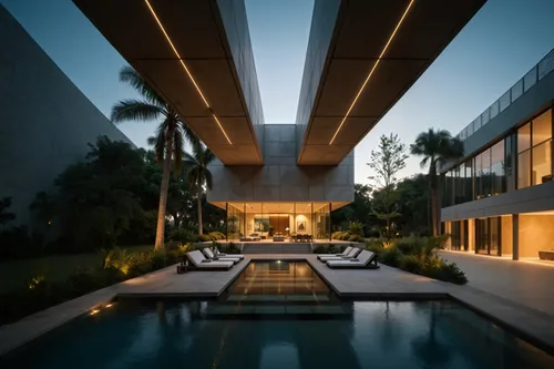 an indoor pool in front of a large building with a lit pool at twilight,piramal,amrapali,prodromal,pesalai,palmilla,perumal