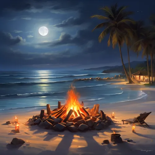 romantic night,the night of kupala,christmas on beach,campfires,beach scenery,beach landscape,campfire,firepit,dream beach,romantic scene,luau,beach moonflower,fire pit,fireside,bonfire,moonlit night,fire bowl,fire background,log fire,beautiful beach