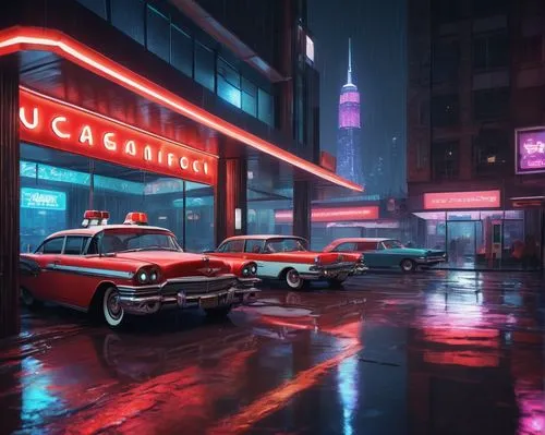 retro diner,retro car,cadillac eldorado,chevrolet bel air,retro automobile,chevrolet impala,chevrolet corvette,nash metropolitan,lincoln continental,chrysler,austin cambridge,neon arrows,retro vehicle,cyberpunk,corvette,50s,retro styled,ford thunderbird,pontiac,americana,Conceptual Art,Graffiti Art,Graffiti Art 04