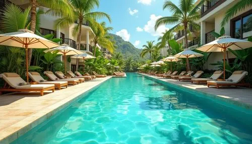 outdoor pool,paradisus,amanresorts,resort,paradis,las olas suites,kanaloa,poolside,moorea,infinity swimming pool,swimming pool,palmilla,near the swimming pool,waikiki,hawaii,tropical island,shangri,umbrella beach,shangrila,hotel riviera,Photography,General,Realistic