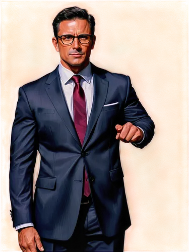 Strong muscular man, mature leader, solo, (40yo), confident facial expression, glasses, short black hair, suit and tie, standing with hands behind back, authoritative posture, luxurious background, wa