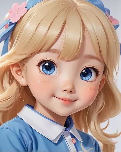 a blonde girl with big blue eyes is staring into the camera,eloise,kotova,pamyu,doll's facial features,kii,blyde,Illustration,Japanese style,Japanese Style 01