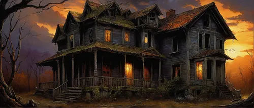 Write a suspenseful story about William Davis entering a dark, abandoned house.,the haunted house,haunted house,witch house,witch's house,creepy house,halloween poster,haunted castle,halloween and hor