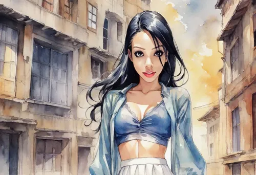 anime japanese clothing,anime cartoon,anime girl,oriental girl,anime 3d,anime,watercolor background,watercolor painting,azusa nakano k-on,asian woman,world digital painting,fairy tail,watercolor blue,