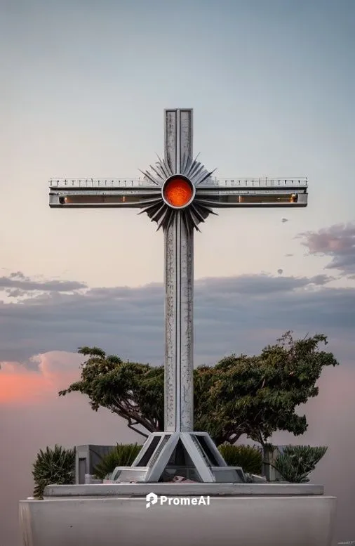 concrete base with aluminum structure in sunset,memorial cross,jesus cross,the cross,summit cross,australian cemetery,high cross,evangelion,crucifix,wayside cross,holy cross,celtic cross,cani cross,je