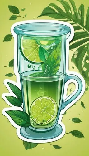 green tea,lemon tea,caipirinha,mojito,peppermint tea,coffee tea illustration,Unique,Design,Sticker