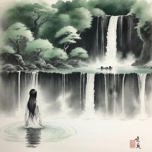 yuexiu,jianfeng,water lotus,guqin,japanese art,zuoying,Illustration,Paper based,Paper Based 30