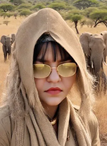 a woman standing next to a group of elephants,amboseli,girl elephant,addo,elephunk,tsavo,pejeta,Photography,Realistic