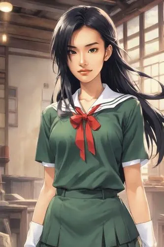  Heavy makeup, messy dyed hair, angular cheekbones, small eyes, thin lips, low nose, upper body,the animated animation character that looks like she's in school uniform,kagome,sukeban,kuchel,sanchai,y