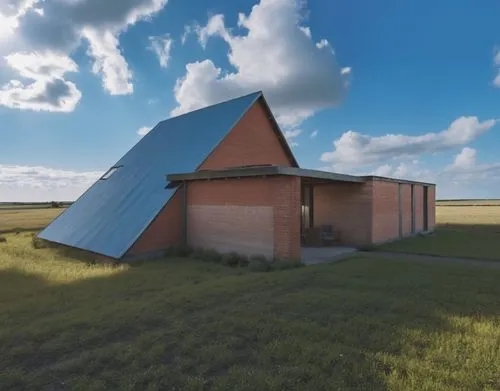 an old barn in a field with grass growing on the ground,farm hut,a chicken coop,chicken coop,wooden hut,3d rendering,small cabin,Photography,General,Realistic