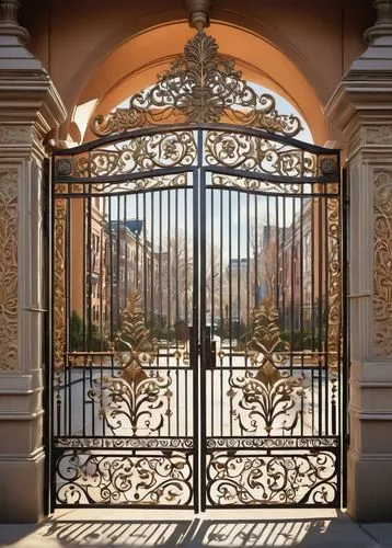 iron gate,metal gate,front gate,gated,gates,ornamental dividers,fence gate,wrought iron,gate,mirogoj,wood gate,garden door,entrances,iron door,portal,entrada,gateway,entranceway,certosa di pavia,venaria,Illustration,Realistic Fantasy,Realistic Fantasy 21