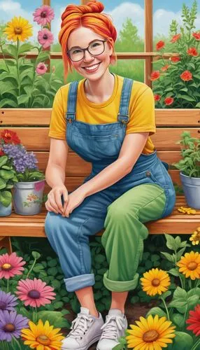 pippi longstocking,girl picking flowers,girl in flowers,girl in the garden,girl in overalls,the garden marigold,picking flowers,flower painting,horticulture,marigolds,children's background,marguerite,florist gayfeather,female worker,gardener,ginger rodgers,bornholmer margeriten,sunflower coloring,work in the garden,flower shop,Art,Artistic Painting,Artistic Painting 49