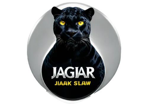 Logo, black jaguar, metallic silver outline, 3D embossing effect, sharp claws, aggressive facial expression, glowing yellow eyes, muscular body, low-angle shot, dramatic lighting, high contrast, chrom