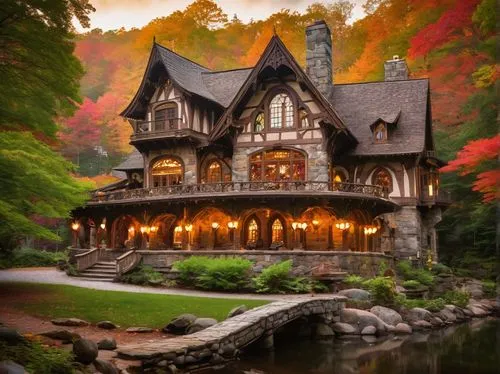 house in the mountains,house in mountains,house in the forest,house with lake,fairytale castle,house by the water,fairy tale castle,beautiful home,forest house,the cabin in the mountains,summer cottage,wooden house,cottage,a fairy tale,dreamhouse,autumn in japan,fairy tale,fall landscape,crispy house,gingerbread house,Illustration,Realistic Fantasy,Realistic Fantasy 02