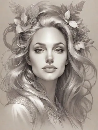 fantasy portrait,pencil drawings,gardenia,fashion illustration,magnolia,romantic portrait,woman face,mystical portrait of a girl,magnolia blossom,dryad,pencil drawing,faery,faerie,boho art,jasmine blossom,fantasy art,floral wreath,woman's face,medusa,girl portrait