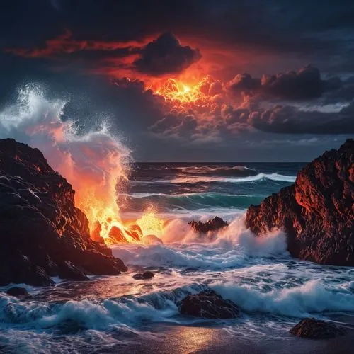 lava flow,volcanic eruption,fire and water,volcanic,firefall,lava,Photography,General,Realistic