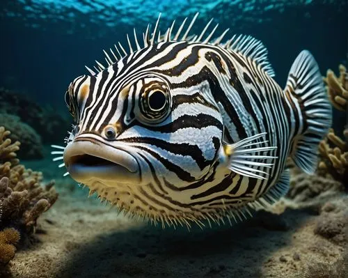 身上有斑馬花紋的河豚,新物種斑馬紋,lion fish,lionfish,butterfly fish,squirrelfish,trigger fish,haplochromis,Photography,General,Fantasy