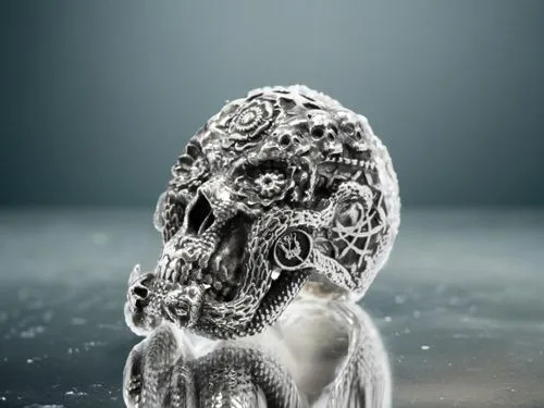 silver octopus,skull sculpture,skull statue,ring with ornament,snow owl,hamsa,weeping angel,animal skull,door knocker,silver,stone lion,calavera,metal figure,memento mori,bonnet ornament,khamsa,stone figure,skull with crown,ice queen,frozen poop