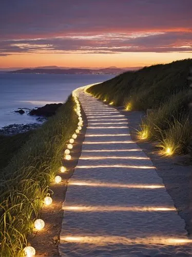 landscape lighting,sylt,walkway,pathway,sand paths,the road to the sea,tea lights,torchlight,light trail,winding steps,coastal road,wooden path,cape cod,tea-lights,bamburgh,block island,martha's vineyard,knokke,beach walk,boardwalk,Photography,Documentary Photography,Documentary Photography 31