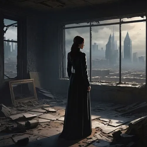 destroyed city,darktown,dishonored,dreamfall,dhampir,abandonment,arkham,desolation,sci fiction illustration,abandoned room,prophetess,gothic portrait,gothic woman,dereliction,hosseinian,gothika,photomanipulation,deconsecrated,abandoning,isoline