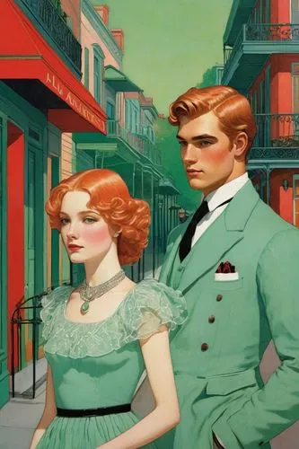 vintage man and woman,vintage boy and girl,humphreville,roaring twenties couple,pompadour,ambersons,Illustration,Retro,Retro 07