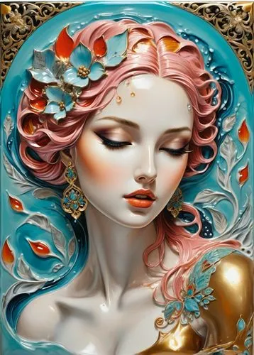 viveros,guerlain,amphitrite,gold foil mermaid,sirena,horoscope libra,Art,Classical Oil Painting,Classical Oil Painting 01