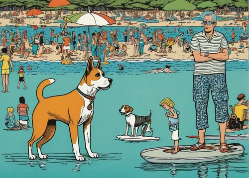 basenji,dog in the water,bull terrier (miniature),dog illustration,smooth collie,beach dog,pharaoh hound,dog cartoon,basset artésien normand,bull terrier,bruno jura hound,water dog,dog sports,ibizan hound,swimming people,giant dog breed,lakeland terrier,amstaff,stray dog on beach,boy and dog,Illustration,American Style,American Style 15