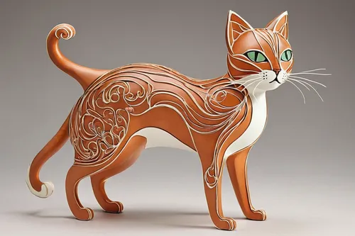 ocicat,animal figure,carved wood,wood carving,cat-ketch,whimsical animals,bengal cat,toyger,cartoon cat,chinese pastoral cat,ginger cat,tiger cat,bengal,red tabby,american shorthair,felidae,paper art,firestar,lucky cat,breed cat,Illustration,Retro,Retro 08