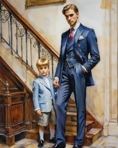 beckhams,leyendecker,gentleman icons,man and boy,barron,father and son,Illustration,Paper based,Paper Based 11