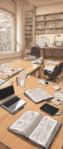 study room,schuitema,schuiten,archivists,board room,biblioteka,library,carrels,celsus library,typesetting,cosmographia,classroom,modern office,desk,paperwork,bibliotheca,boardroom,blur office background,encyclopedists,reading room,Illustration,Japanese style,Japanese Style 04