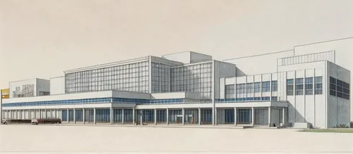 Общественное здание в стиле советского конструктивизма ,ford motor company,mid century modern,yamaha motor company,company building,lincoln motor company,industrial building,c20,douglas aircraft compa